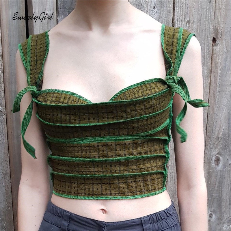 Áo Tank Top Hai Dây Dáng Ôm Màu Tương Phản Đính Nơ Thời Trang 2022 Cho Bạn Gái