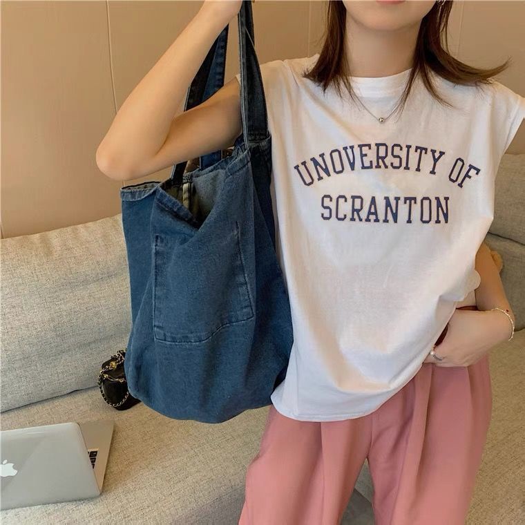 Áo Thun Nữ Không Tay In Chữ Phong Cách Hàn Quốc Mới