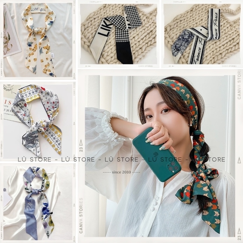 Khăn lụa buộc tóc kết hợp choàng cổ phong cách Vintage đủ màu lựa chọn