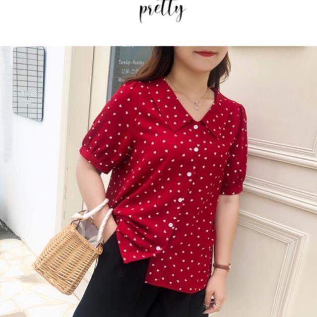 Áo sơ mi big size cổ sen tay phồng trái tim size lớn 65-100kg , '