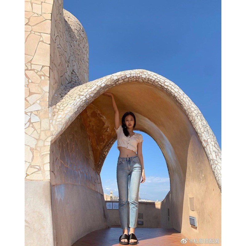 Jennie BLACKPINK Phụ nữ đan rỗng tay áo ngắn hàng đầu