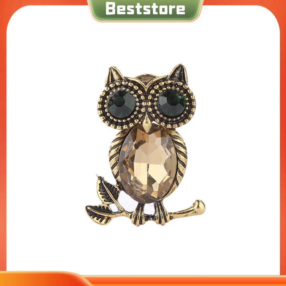 Huy hiệu cài áo hình cú mèo đính đá phong cách retro