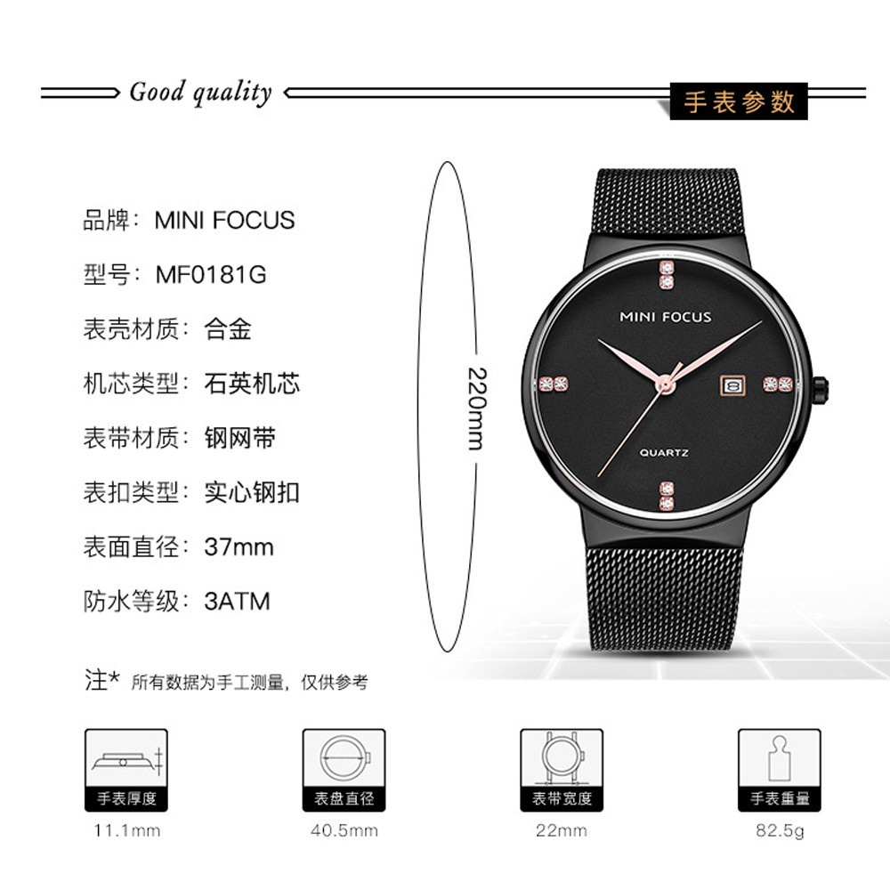 MINI FOCUS Đồng Hồ Đeo Tay Quartz MINI Bằng Thép Không Gỉ Chống Thấm Nước Kiểu Doanh Nhân Cho Nam