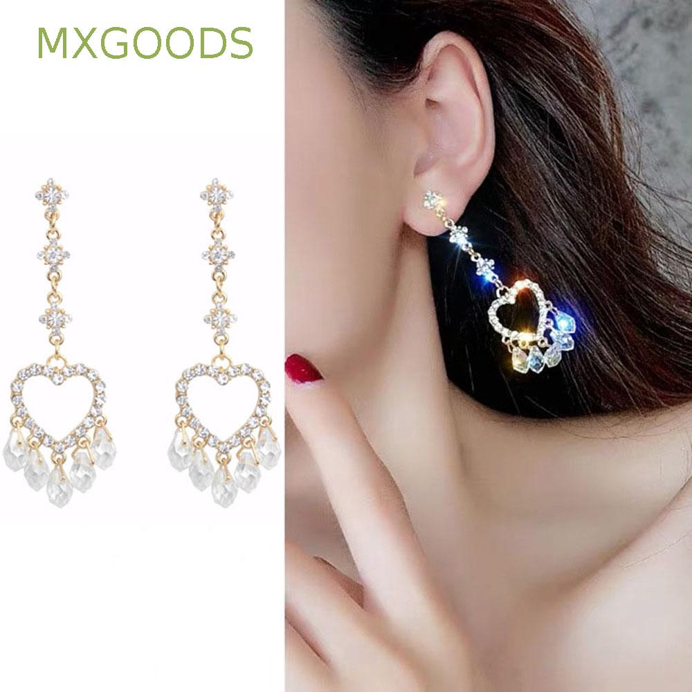 Bông tai dáng dài hình trái tim phối đá mxgoods
