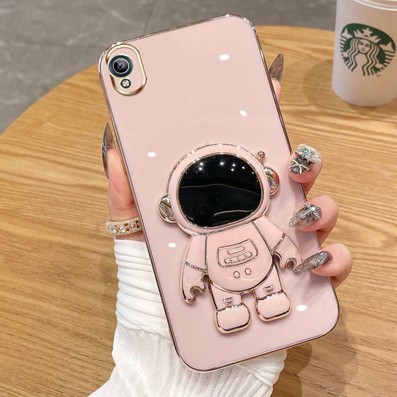 Ốp Điện Thoại Màu Kẹo Hình Phi Hành Gia Có Giá Đỡ Cho VIVO Y91C Y91 Y1S