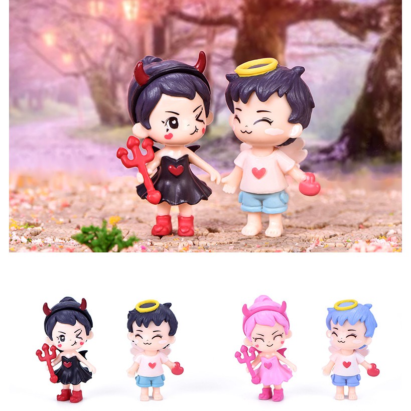 Mô hình thiên thần và ác quỷ tình yêu dùng trang trí tiểu cảnh, móc khóa, DIY