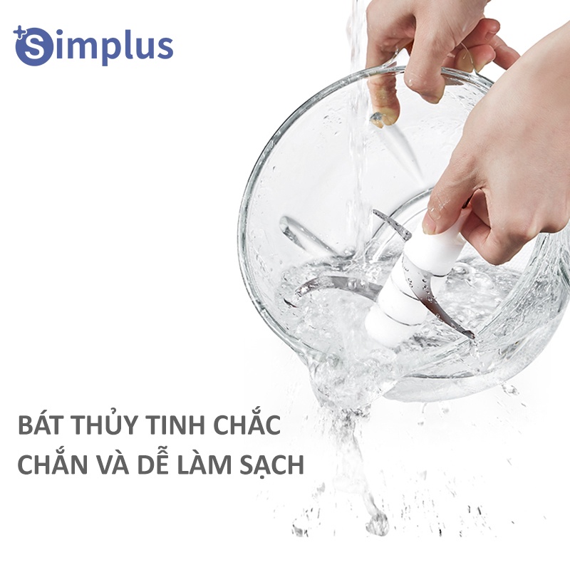 [Mã ELHA22 giảm 5% đơn 300K] Máy xay thịt Simplus (2L), cối thủy tinh, lưỡi dao thép không gỉ, 2 cấp độ xay tùy chỉnh