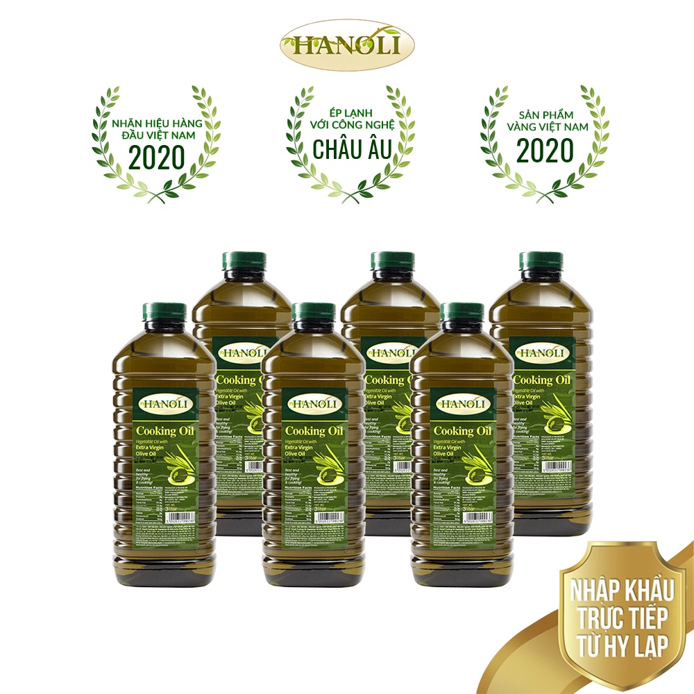 Combo thùng 6 chai Dầu oliu nấu ăn HANOLI 3L