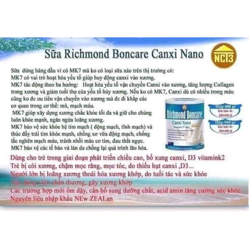 Sữa Tăng Chiều Cao Richmond Boncare Canxi Nano 900g