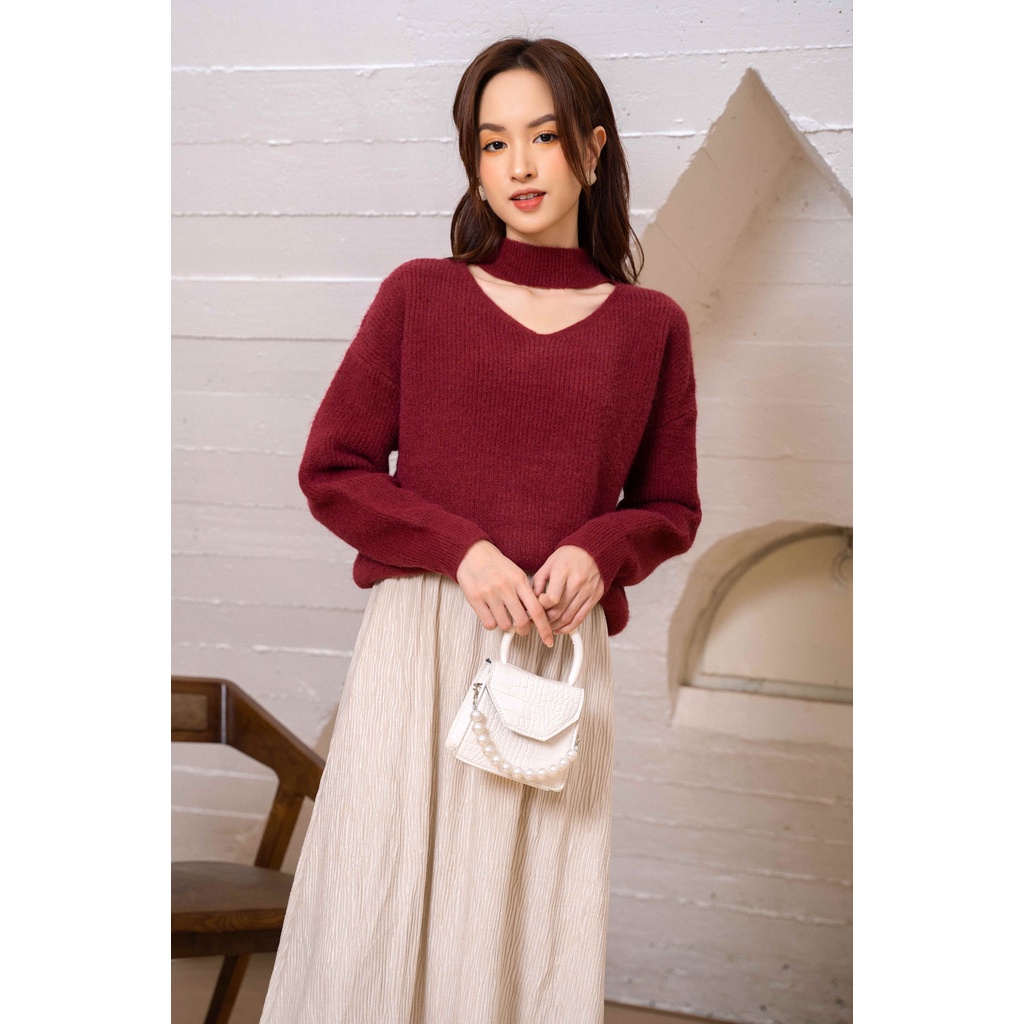 Len gân cổ V choker tay bo gân TIINSTORE G21140 | BigBuy360 - bigbuy360.vn