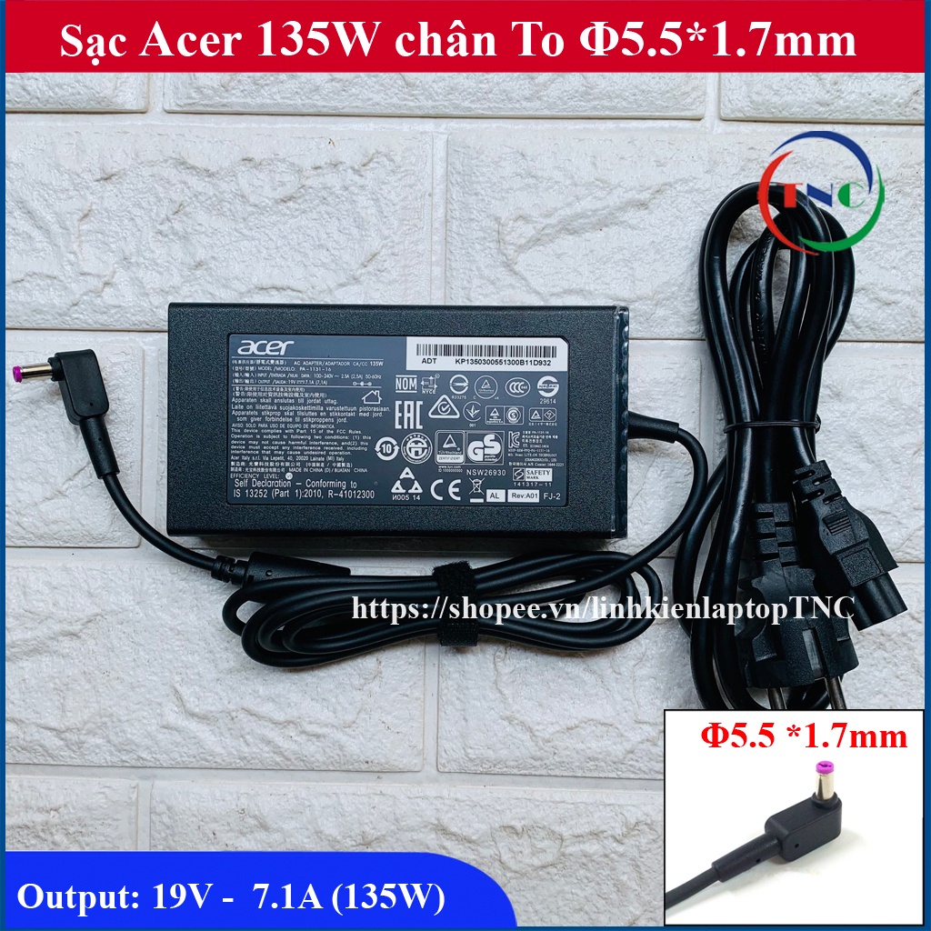 Sạc Laptop Acer 19V 7.1A 135W  Chân tím
