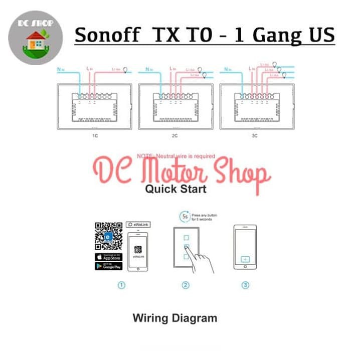 Công Tắc Cảm Ứng Thông Minh Sonoff Touch Tx T0 Us 2gang / 2 Kênh