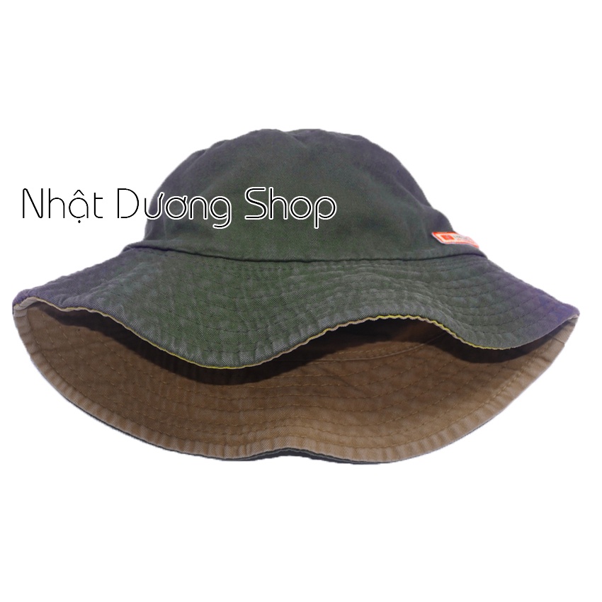 Nón bucket 2 mặt thêu mặt da in chữ Fashion sành điệu thích hợp cho mọi người