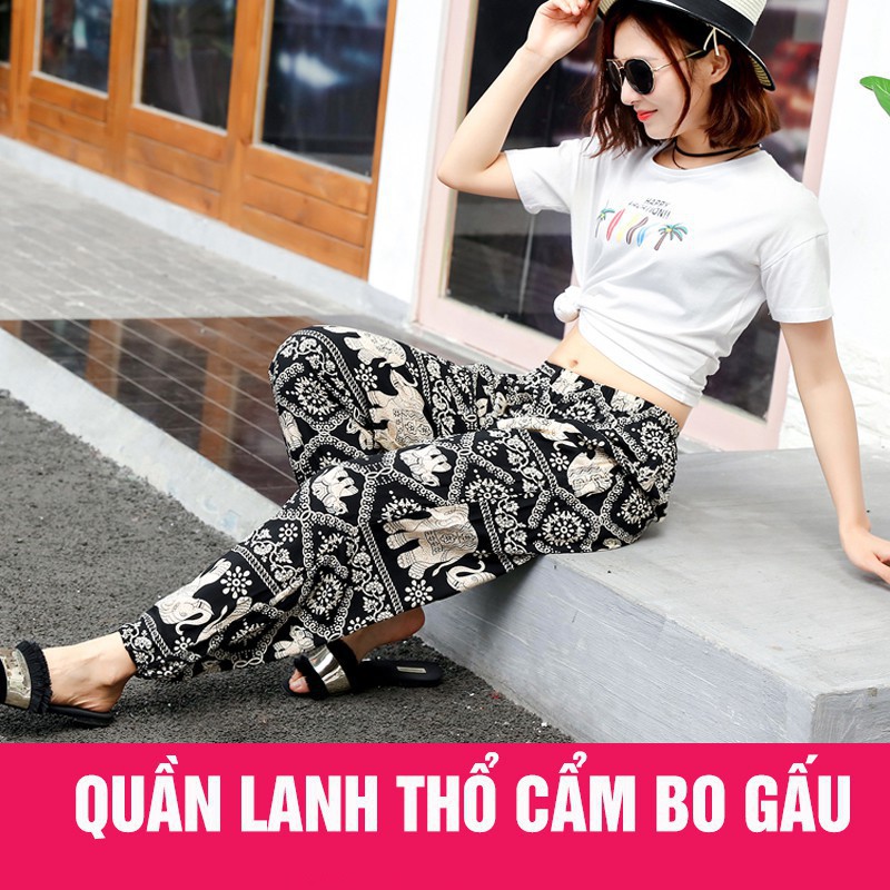 Quần lanh thổ cẩm bo gấu