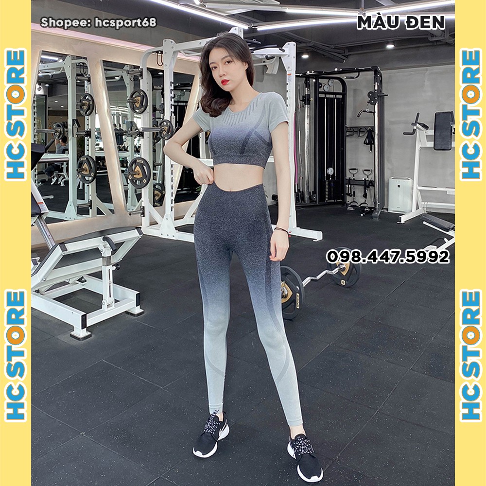 Set Bộ Quần Dài & Áo Croptop Tập Gym Yoga Nữ SET02 Màu Loang Dáng Thể Thao, Chất Dệt Kim, Hàng Nhập Quảng Châu Cao Cấp