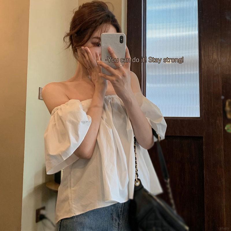 Áo kiểu tay ngắn thiết kế màu trơn theo phong cách hàn quốc | BigBuy360 - bigbuy360.vn