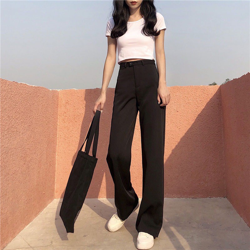Quần dài lưng cao màu trơn cho nữ