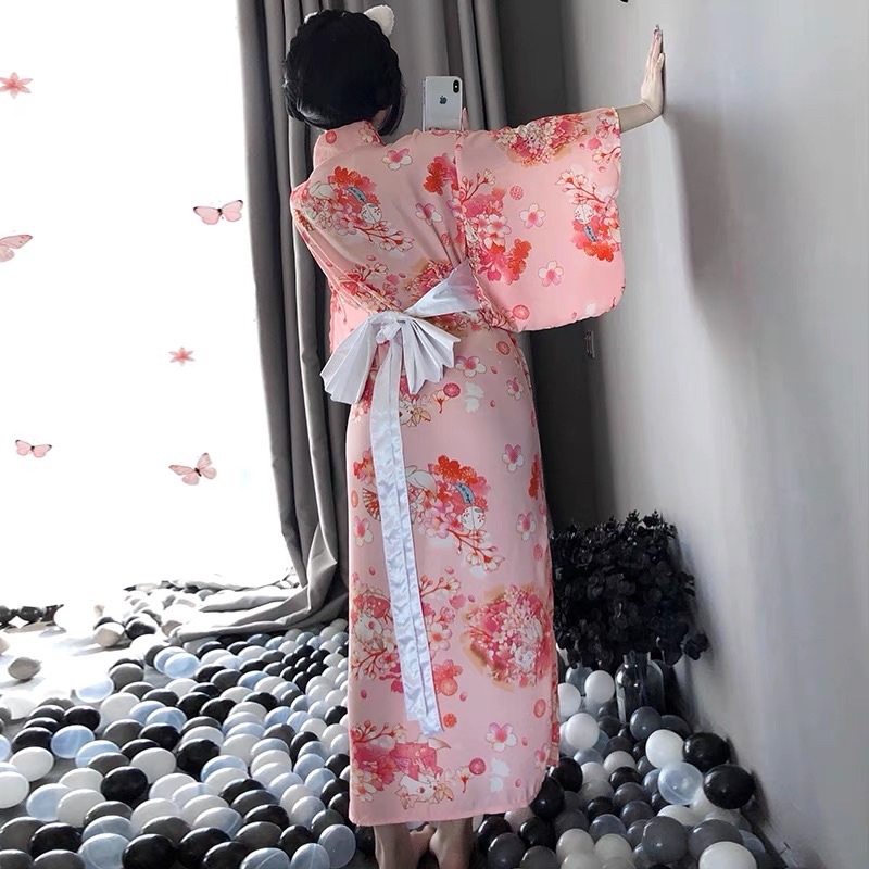 LL1143 Kimono Hoa Đào Dáng Dài - Cosplay Nhật Bản Sexy | BigBuy360 - bigbuy360.vn