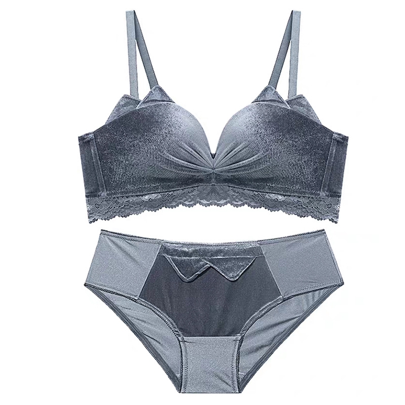 Gold velvet underwear gathered sexy lace no rim bra set | BigBuy360 - bigbuy360.vn