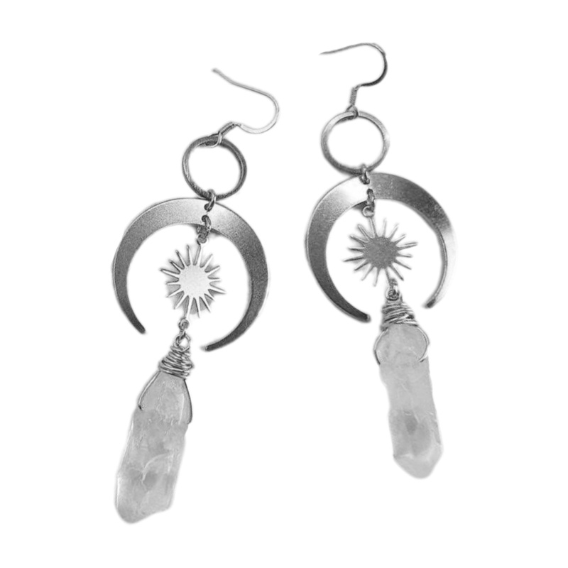 1 Đôi Bông Tai Hình Mặt Trăng Và Mặt Trời Phong Cách Gothic