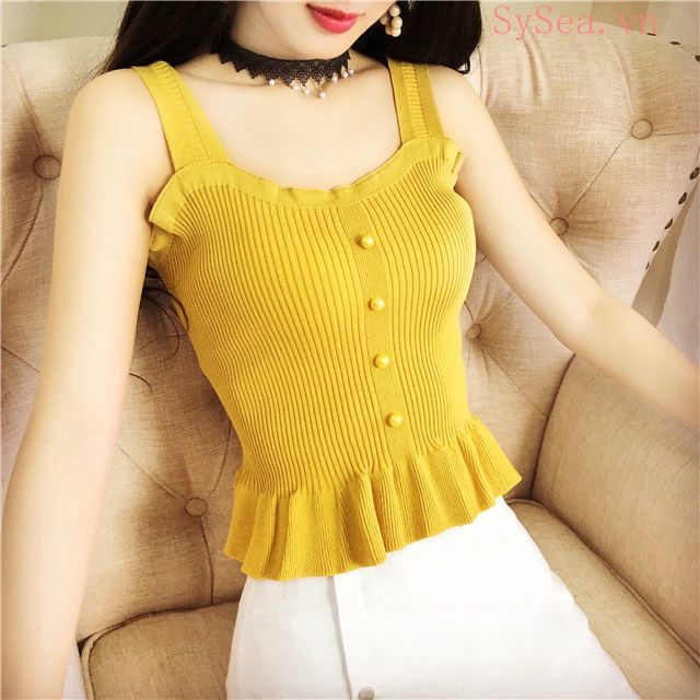 Áo Dệt Kim Sát Nách Màu Vàng Thời Trang Cho Nữ