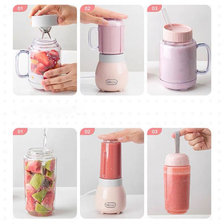 Máy xay sinh tố mini cầm tay BEAR- Dung tích 400ML, 4 lưỡi xay Inox- Nhỏ gọn, tiện lợi