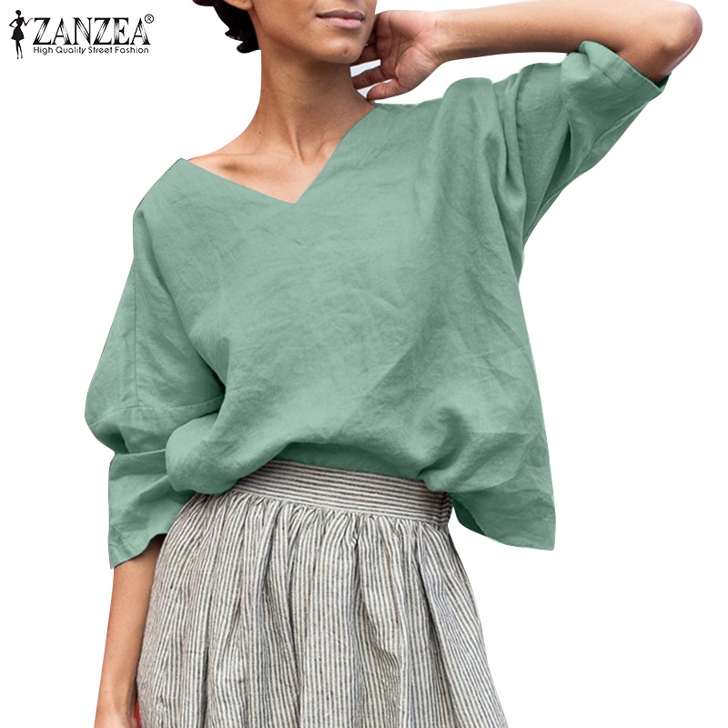 Zanzea Áo Cánh Tay Lỡ 3 / 4 Cổ Chữ V Thời Trang Dành Cho Nữ