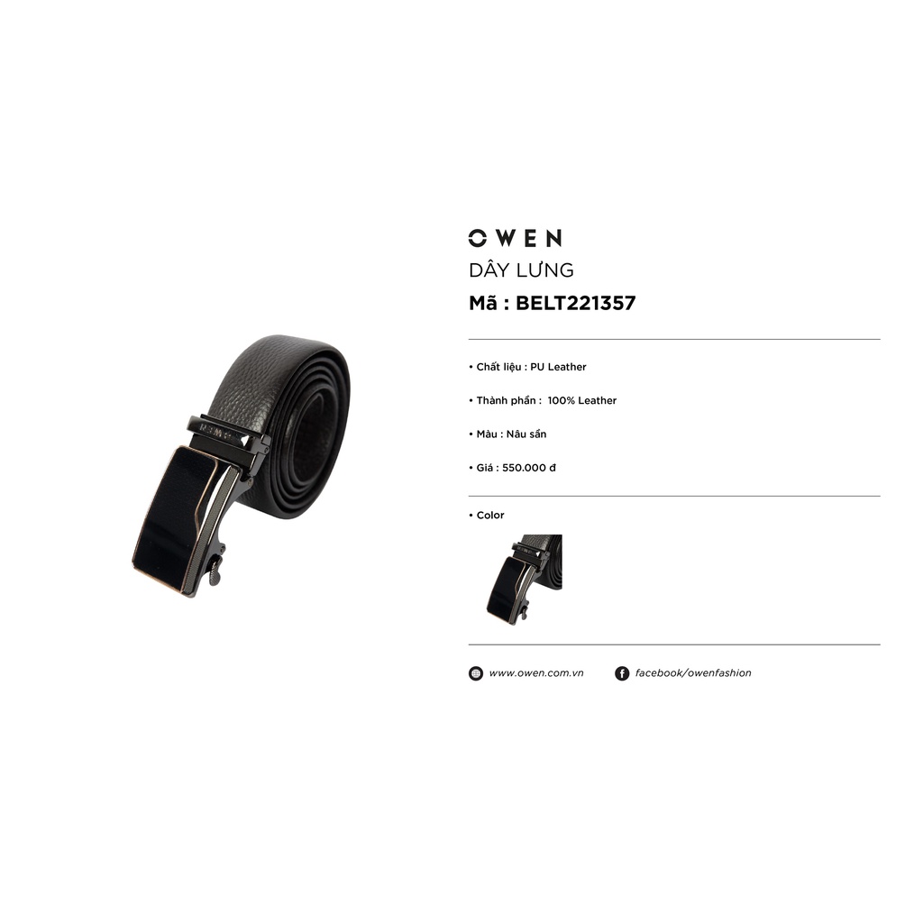 Thắt lưng da bò nam cao cấp OWEN BELT221357 Dây Da Màu Nâu Nịt Nam Mặt hợp kim đúc nguyên khối khóa trượt tự động
