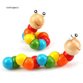 TK-Colorful Wooden Worm Puzzle Kids Early Learning Educational Toy Finger Game