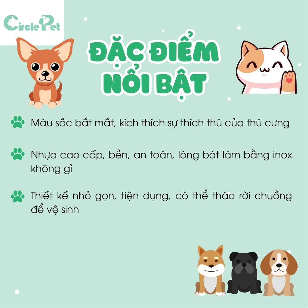 Bát Ăn Gắn Chuồng Pian Pian Dành Cho Chó Mèo Chất Liệu Nhựa Cao Cấp Và Inox Không Gỉ  - Circle Pet