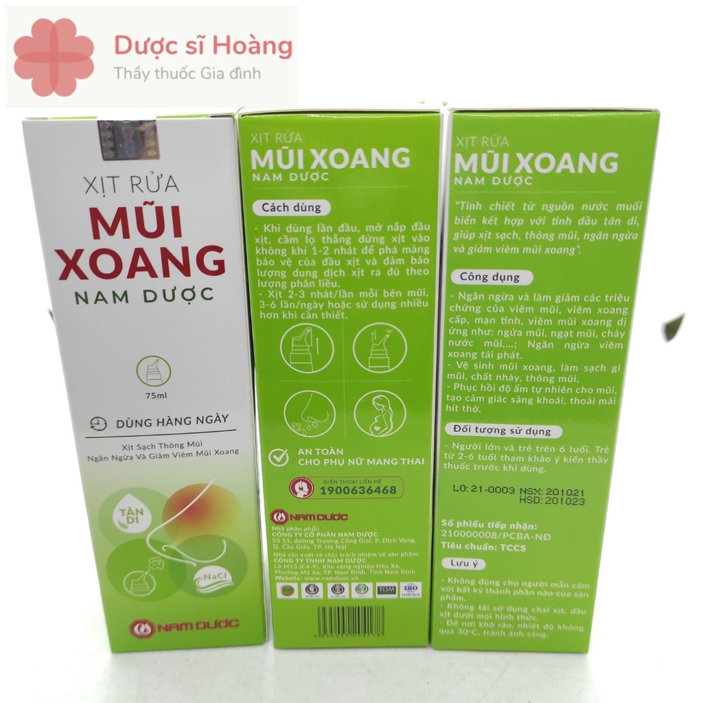 [Chính hãng] Xịt Rửa Mũi Xoang Nam Dược - Ngăn Ngừa, Giảm Viêm Xoang Viêm Mũi Dị Ứng: Ngứa Mũi, Tắc Mũi - Lọ 75ml