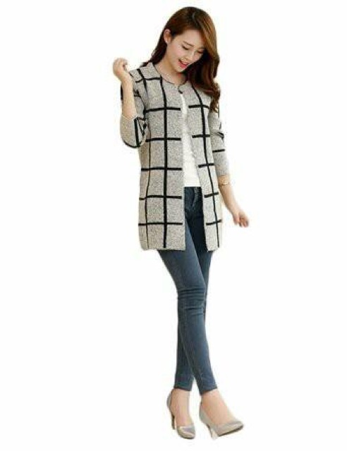 Áo len dáng dài cadigan xám | BigBuy360 - bigbuy360.vn