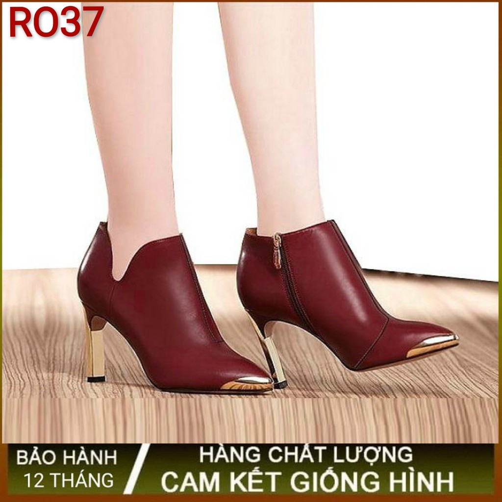 Giày boot bốt nữ cổ thấp 7p màu đen đỏ thời trang hàng hiệu rosata ro37