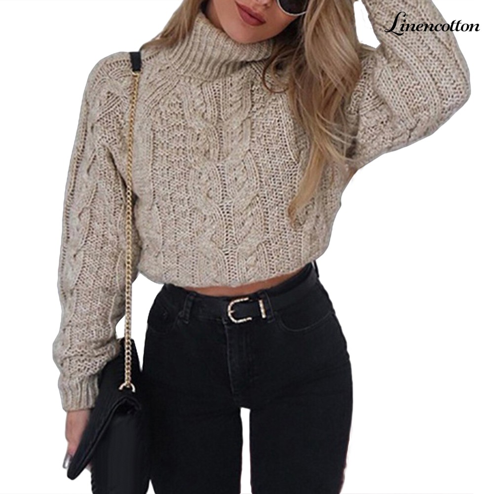 Áo Len Croptop Tay Dài Cổ Lọ Thời Trang Mùa Đông Cho Nữ