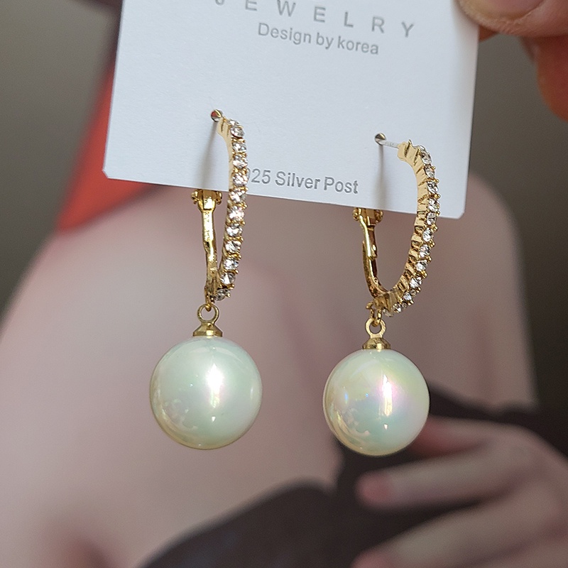 Khuyên Tai Kim Bạc S925 Đính Ngọc Trai Nhân Tạo Phong Cách Hàn Quốc