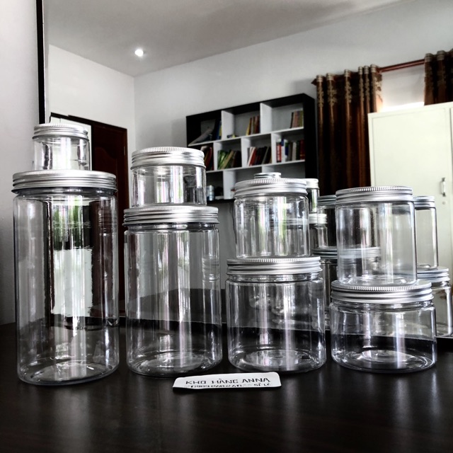 HỦ Trong NẮP NHÔM / Nắp TRẮNG Lớn 750GR / 1kg / 500gr / 300g/ 200g/ 100g - Hủ Pet nhựa đủ nắp thiếc bạc / Vàng