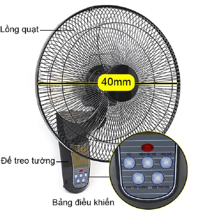 [Mã ELMS5 giảm 7% đơn 300K] Quạt treo tường Vinawind QTT400X-HĐ Có điều khiển từ xa, sải cánh 40cm - Điện Cơ Thống Nhất | BigBuy360 - bigbuy360.vn