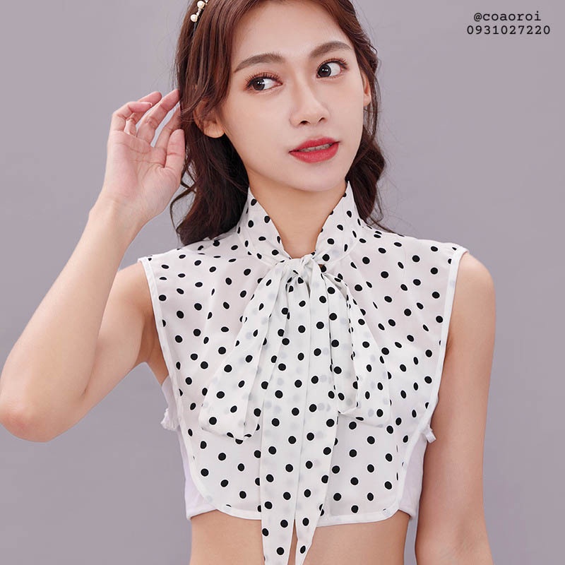 Cổ áo giả tháo rời thắt nơ họa tiết châm bi tạo kiểu cổ áo xinh xắn cho nữ, phối đồ công sở - Mã CD86