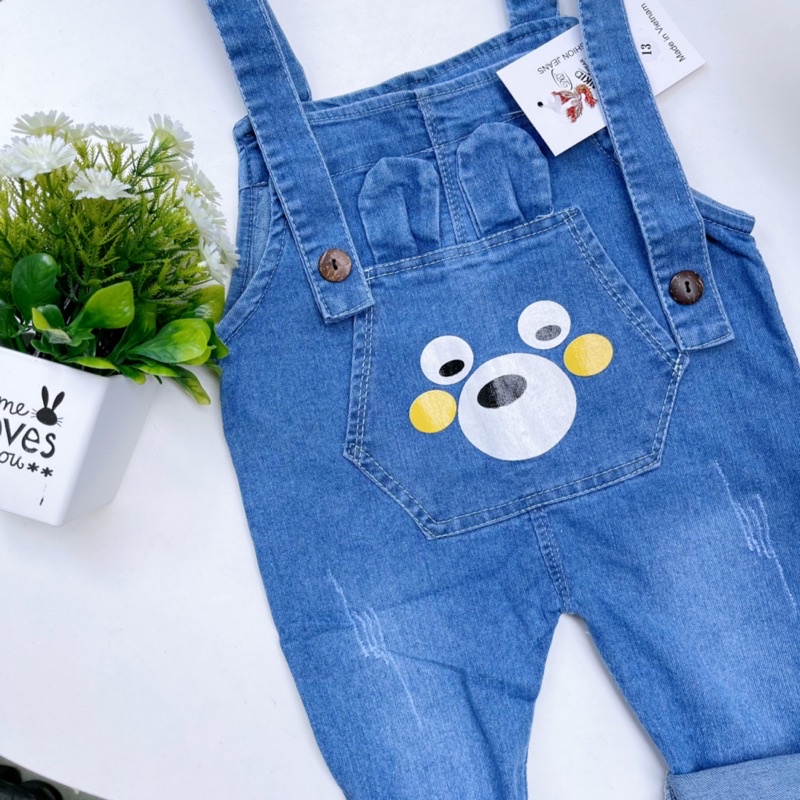 Quần yếm Jean, yếm bò dài phong cách Hàn Quốc cho bé trai bé gái từ 7 đến 14kg - Riokids YEM3