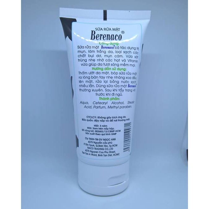 Sữa rửa mặt trắng da sữa bò Berenaco Cleansing Your Skin 150ml