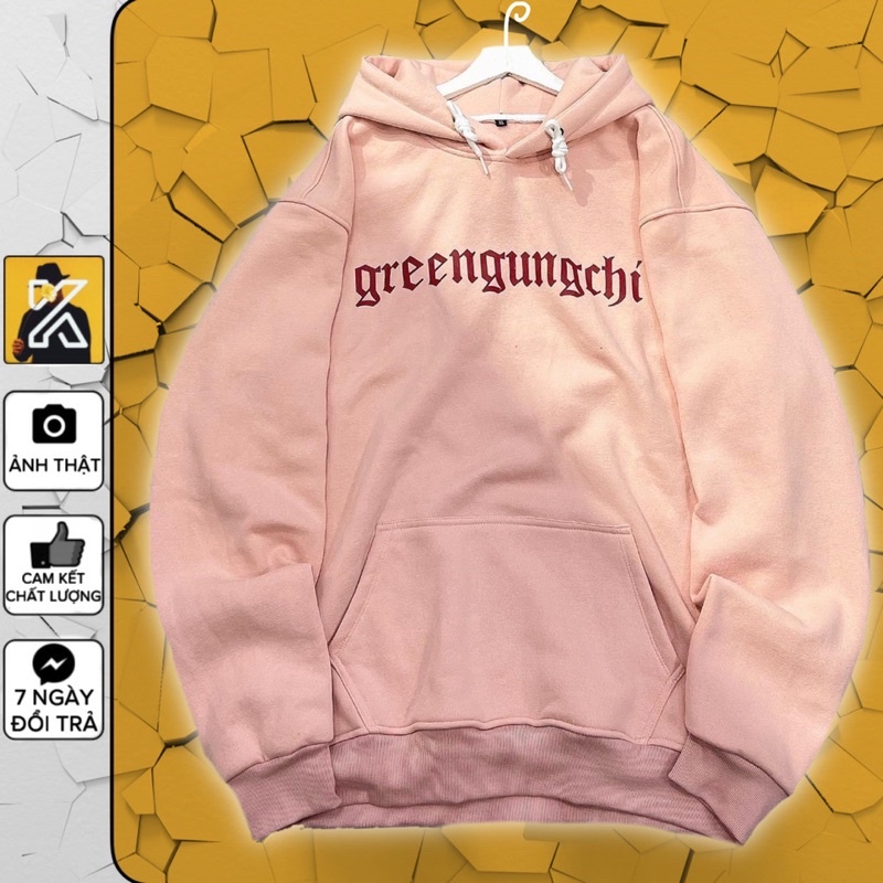[sẵn] Áo Hoodie Hồng Chữ GREEN pqk [ nam nữ mặc ]