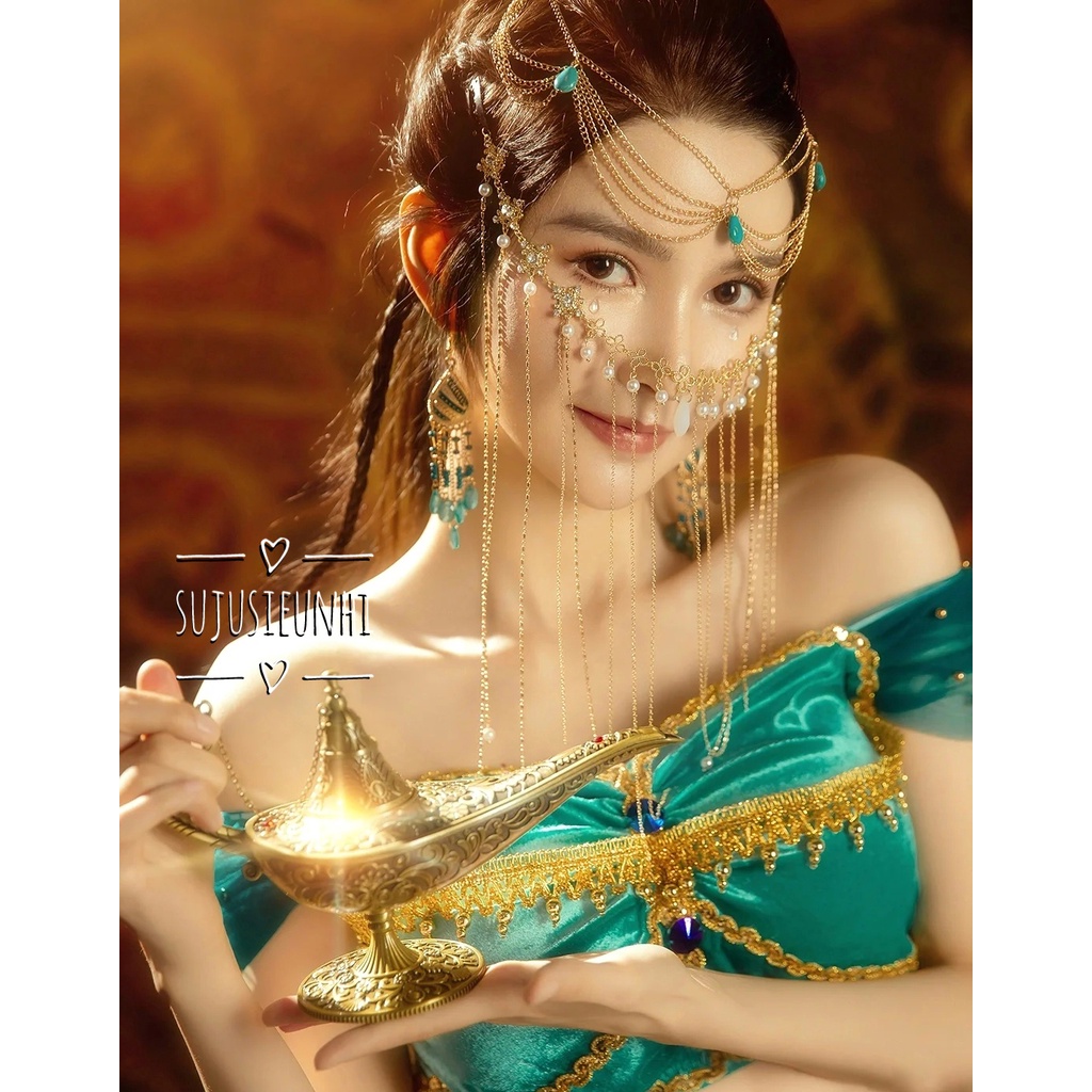 Vòng đội đầu/ dây trang trí trán đính đá xanh hóa trang, cosplay nữ ba tư
