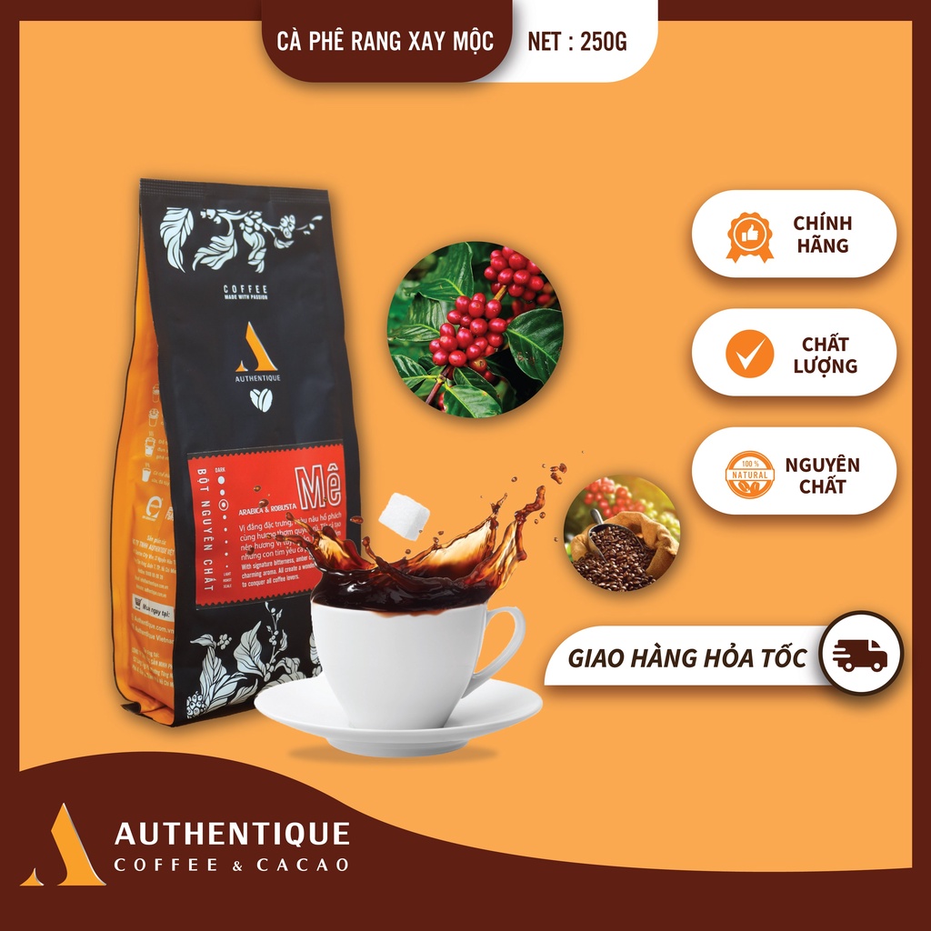 Cà phê Mê 250gr - Robusta &amp; Arabica - Rang xay nguyên chất - Vị đắng vừa, hậu vị dài | Authentique Coffee