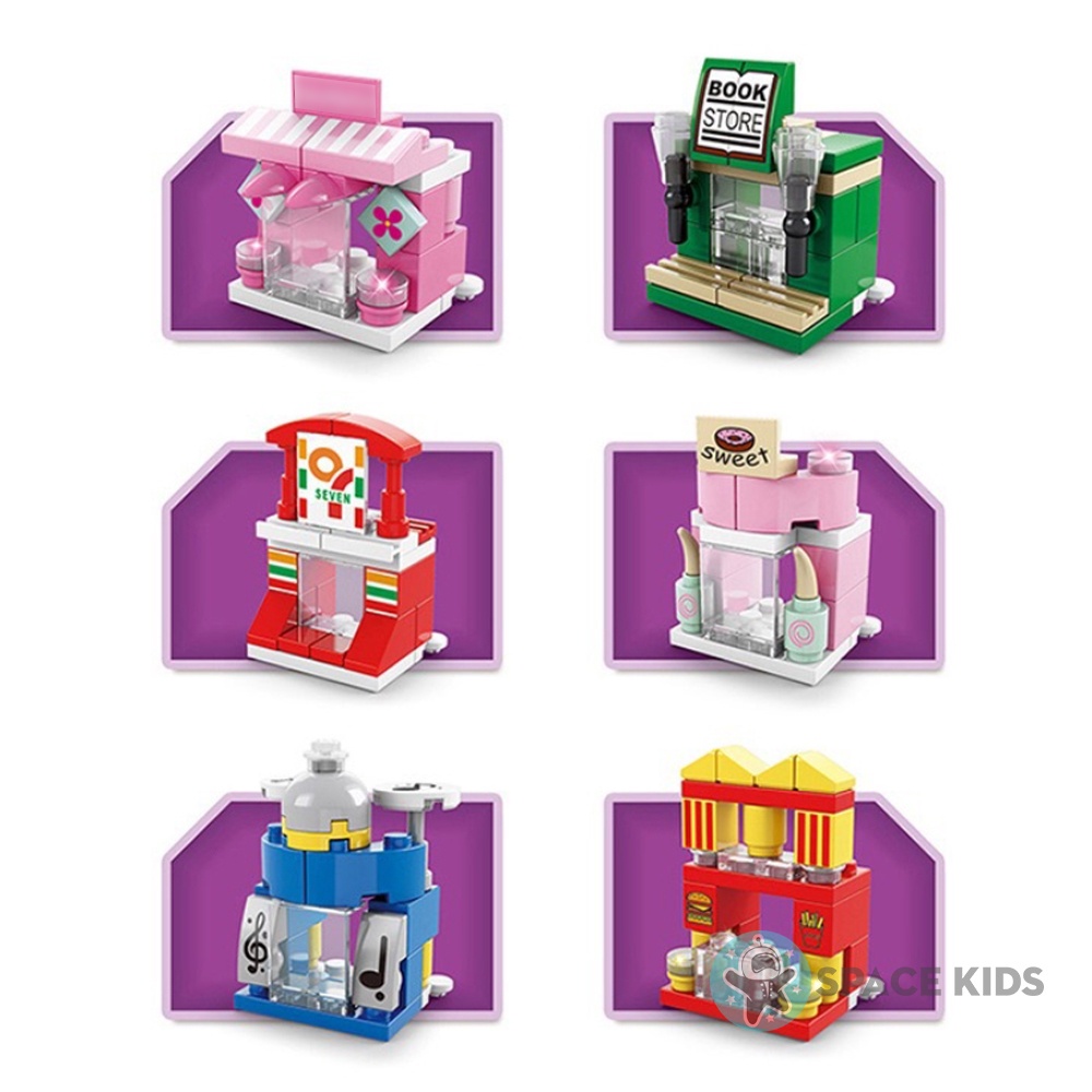 Đồ chơi lắp ráp mô hình 3d 6 trong 1 khu phố nhà hàng cho bé, lắp ghép mô hình mini