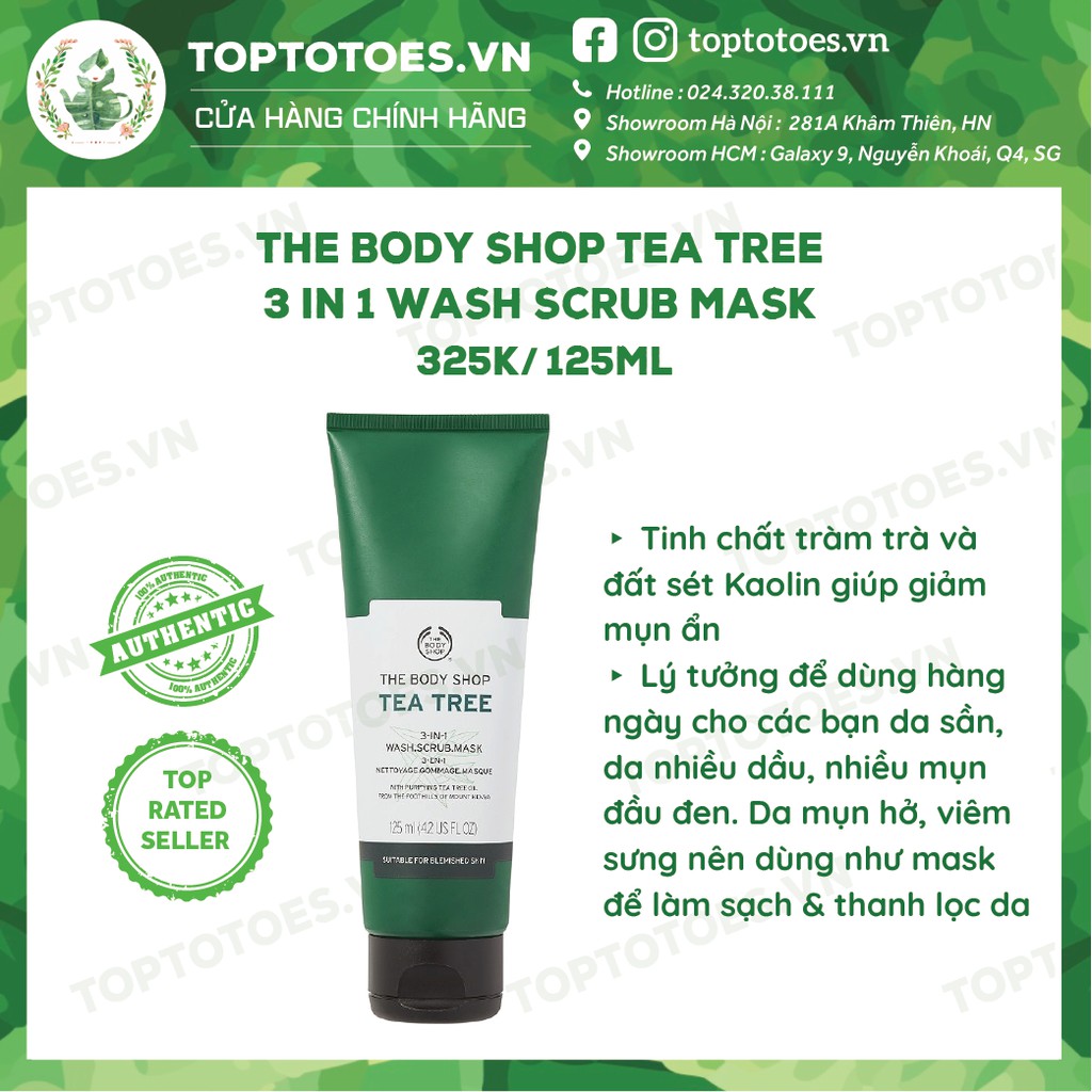 Sữa rửa mặt kiêm mặt nạ và tẩy tế bào chết The Body Shop Tea Tree 3 In 1 Wash Scrub Mask làm sạch sâu, detox, giảm mụn