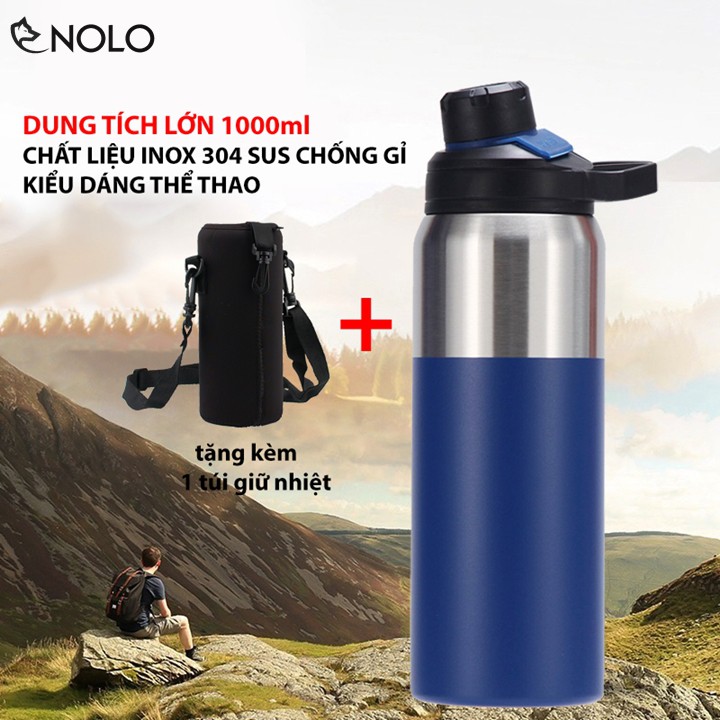 Bình Giữ Nhiệt Thể Thao Quai Xách Model GN9451 Chất Liệu Inox304 Chống Gỉ Dung Tích 1000ml Tặng Kèm Túi Giữ Nhiệt