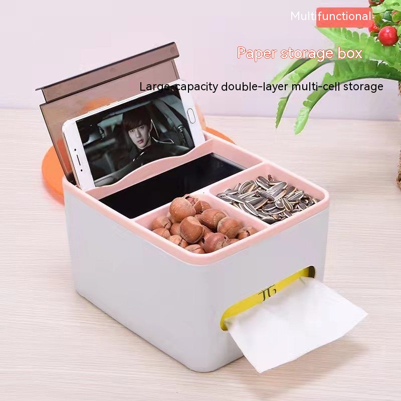 Hộp Đựng Khăn Giấy Bằng Nhựa Có Giá Đỡ Điện Thoại Đa Năng Cho Phòng Khách/Phòng Ngủ