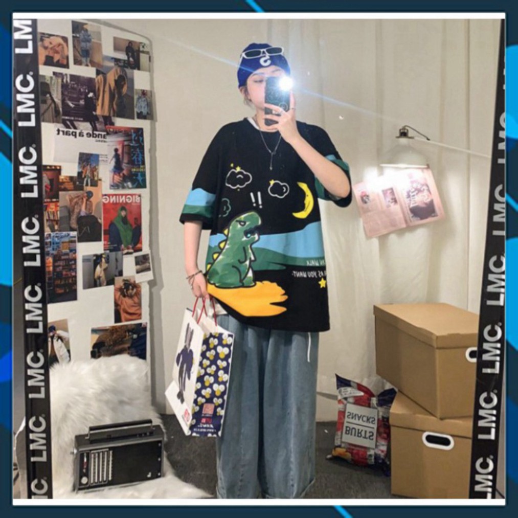 Áo Thun Tay Lỡ Form Rộng in hình Khủng Long màu đen, trắng🍁 Unisex nam nữ đều mặc được | BigBuy360 - bigbuy360.vn