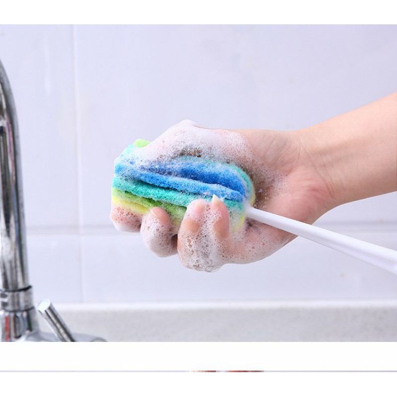 Cây cọ 7 màu rửa ly cốc bát bình sữa tạo bọt rửa sạch sẽ tiện lợi