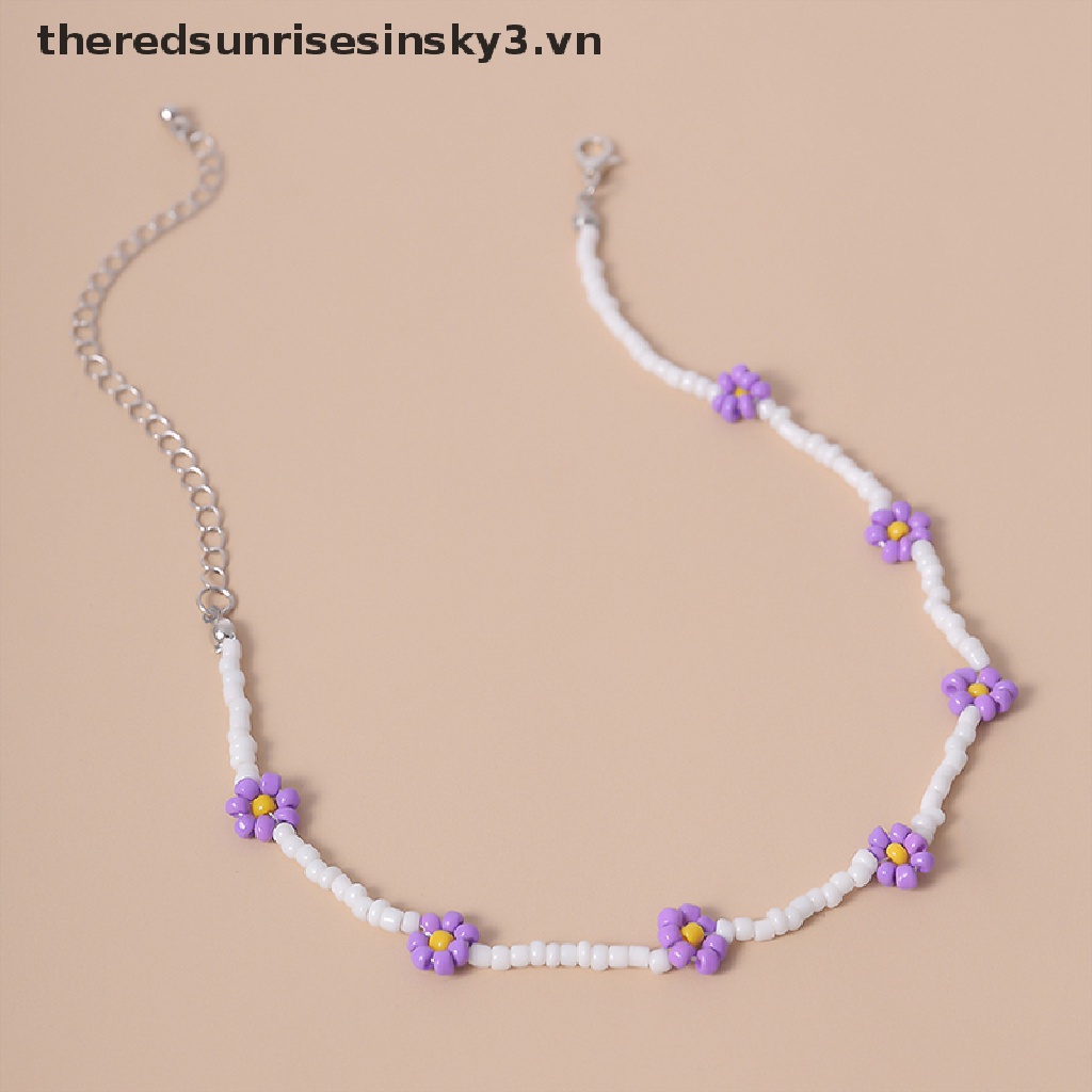 Vòng Cổ Choker Đính Hạt Hình Hoa Cúc Handmade Phong Cách Bohemian Dành Cho Nữ